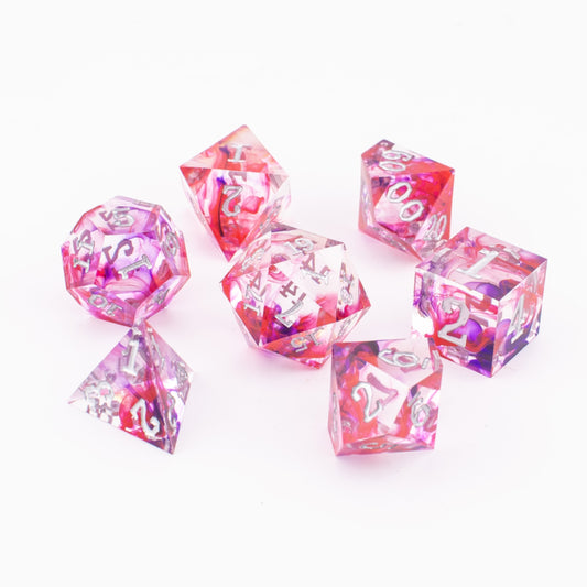 Ethereal Rose Swirl | Sharp Edge Resin Dice | 7 Piece Set
