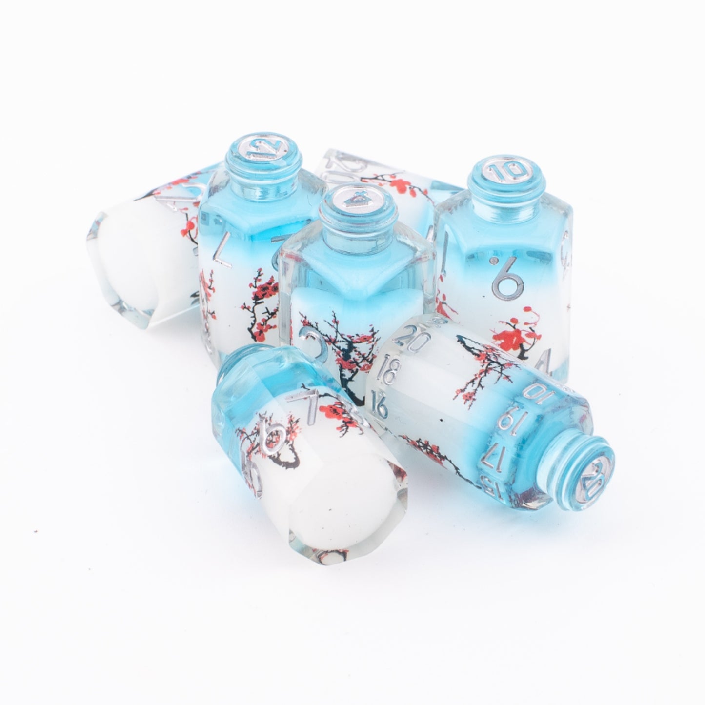 Alchemical Blossom | Resin Potion Bottle Dice | 7 Piece Set