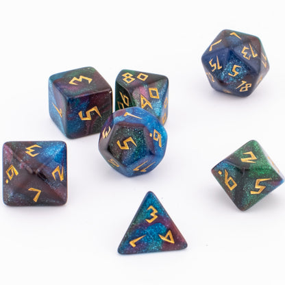 Nebula Wanderer | Galaxy Themed Acrylic Dice | Soft Edge | 7 Piece Set