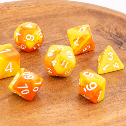 Sunset Marbled | Soft Edge Dice | Acrylic | 7 Piece Set