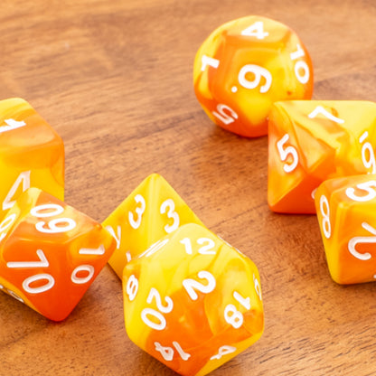 Sunset Marbled | Soft Edge Dice | Acrylic | 7 Piece Set