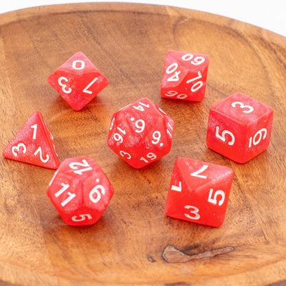 Crimson Stardust | Soft Edge Dice | Acrylic | 7 Piece Set