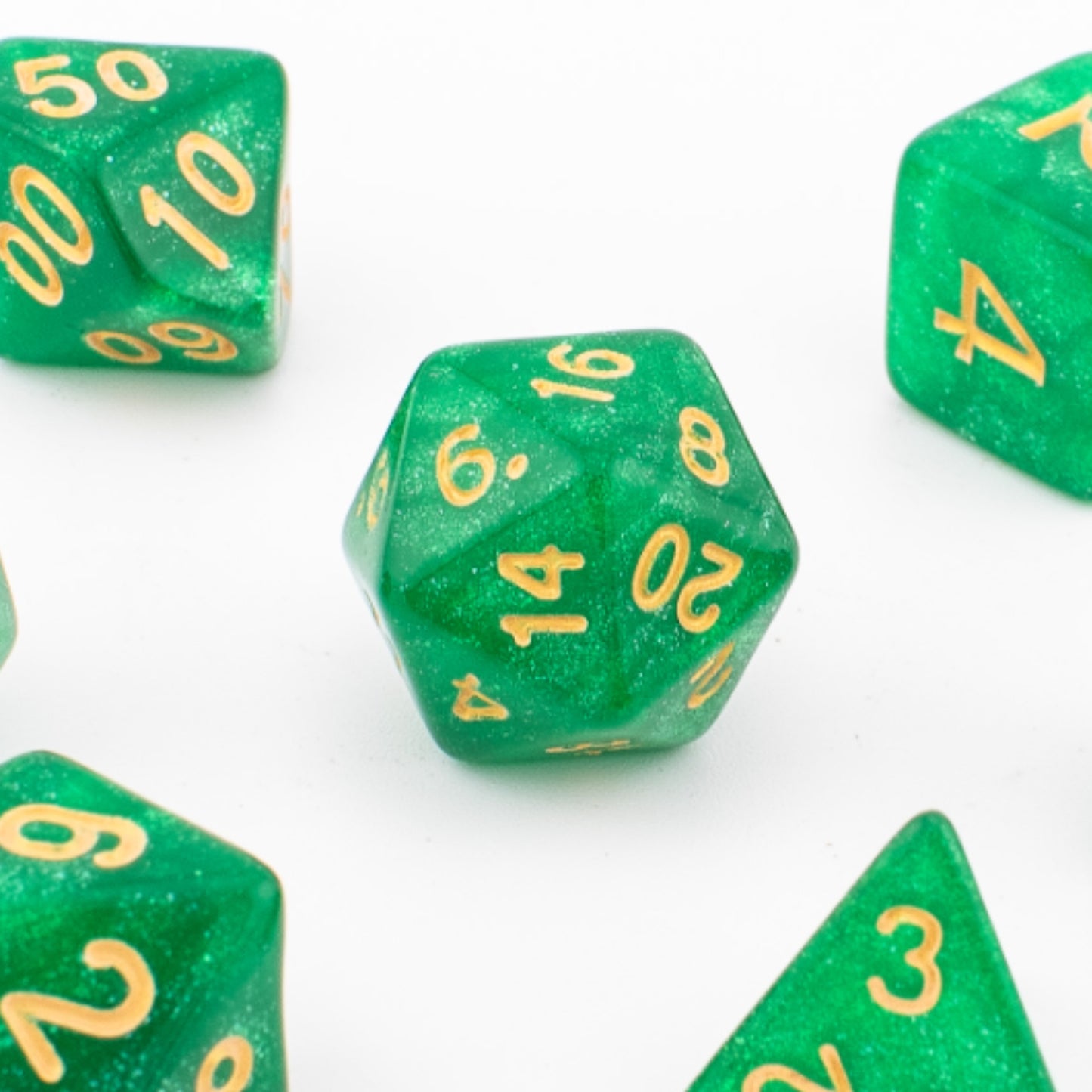 Emerald Stardust | Soft Edge Dice | Acrylic | 7 Piece Set