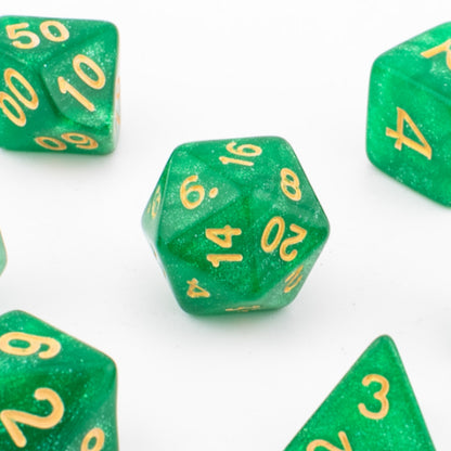 Emerald Stardust | Soft Edge Dice | Acrylic | 7 Piece Set