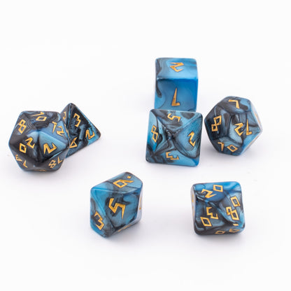 Mystic Starlight | Acrylic RPG Dice | Gold Inked | 7 Piece Set