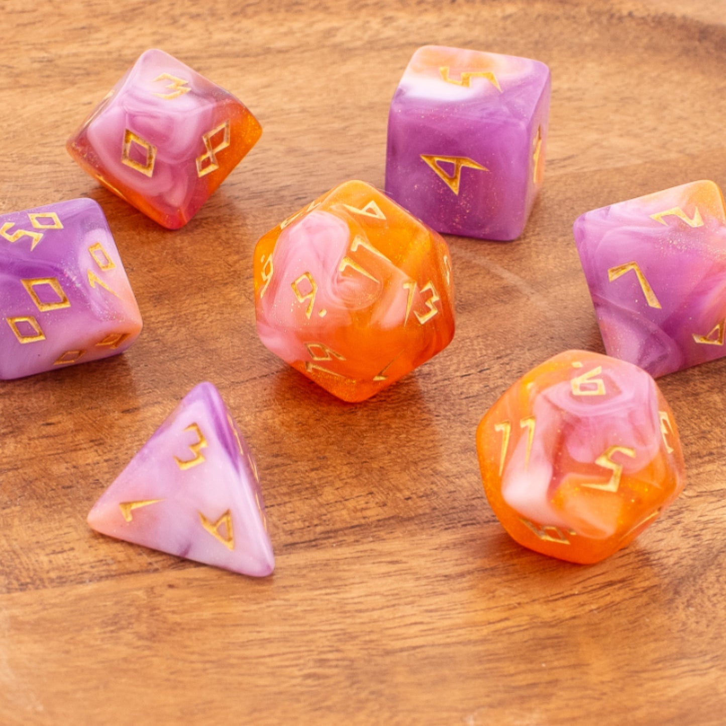 Celestial Sunset | Soft Edge Acrylic Dice | 7 Piece Set