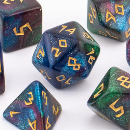 Nebula Wanderer | Galaxy Themed Acrylic Dice | Soft Edge | 7 Piece Set