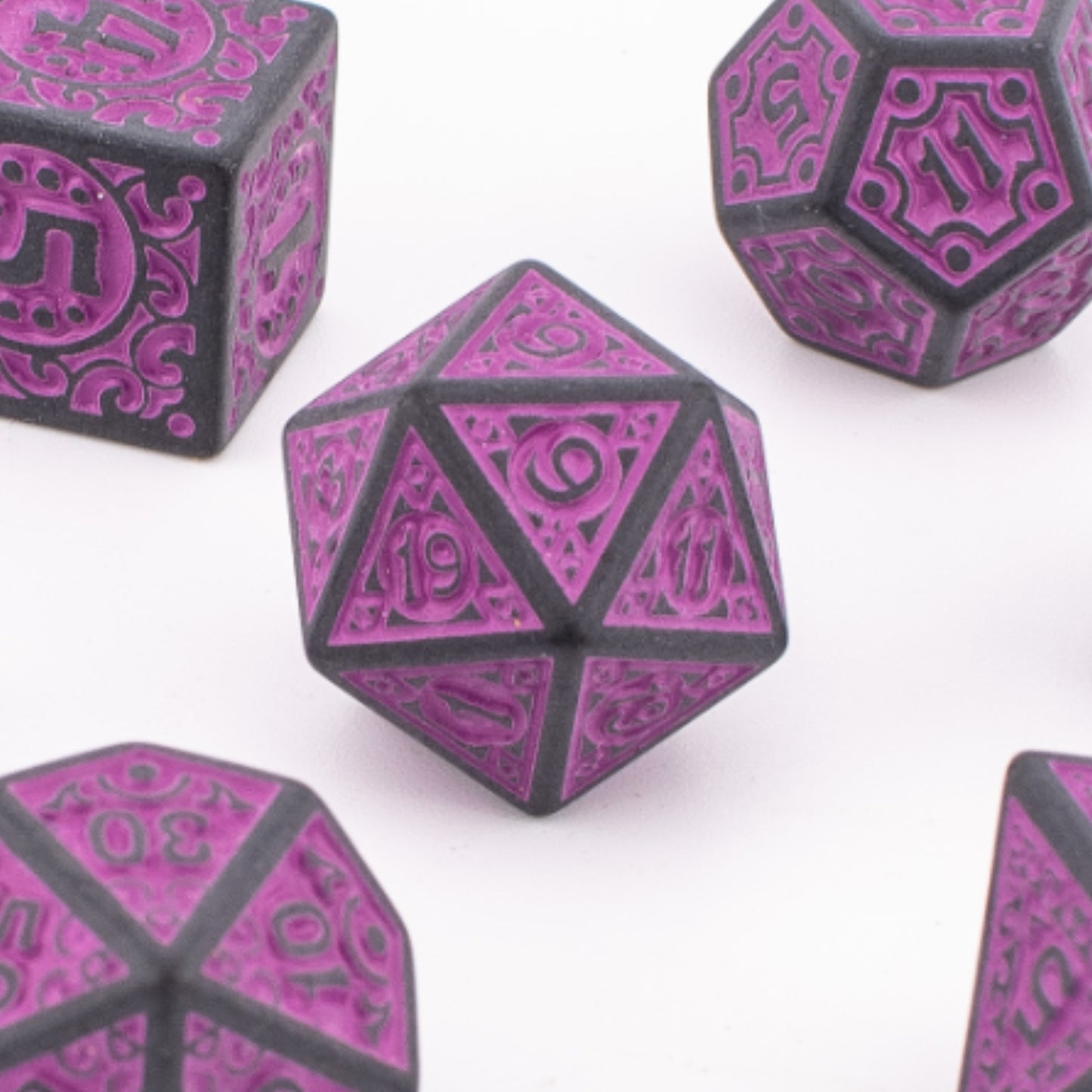 Twilight Enchantment | Round Edge Acrylic Dice | Black Inked Set | 7 Piece Set