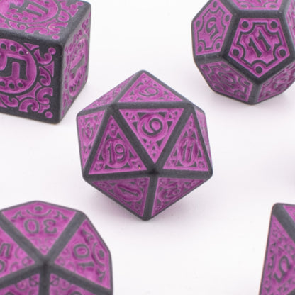 Twilight Enchantment | Round Edge Acrylic Dice | Black Inked Set | 7 Piece Set