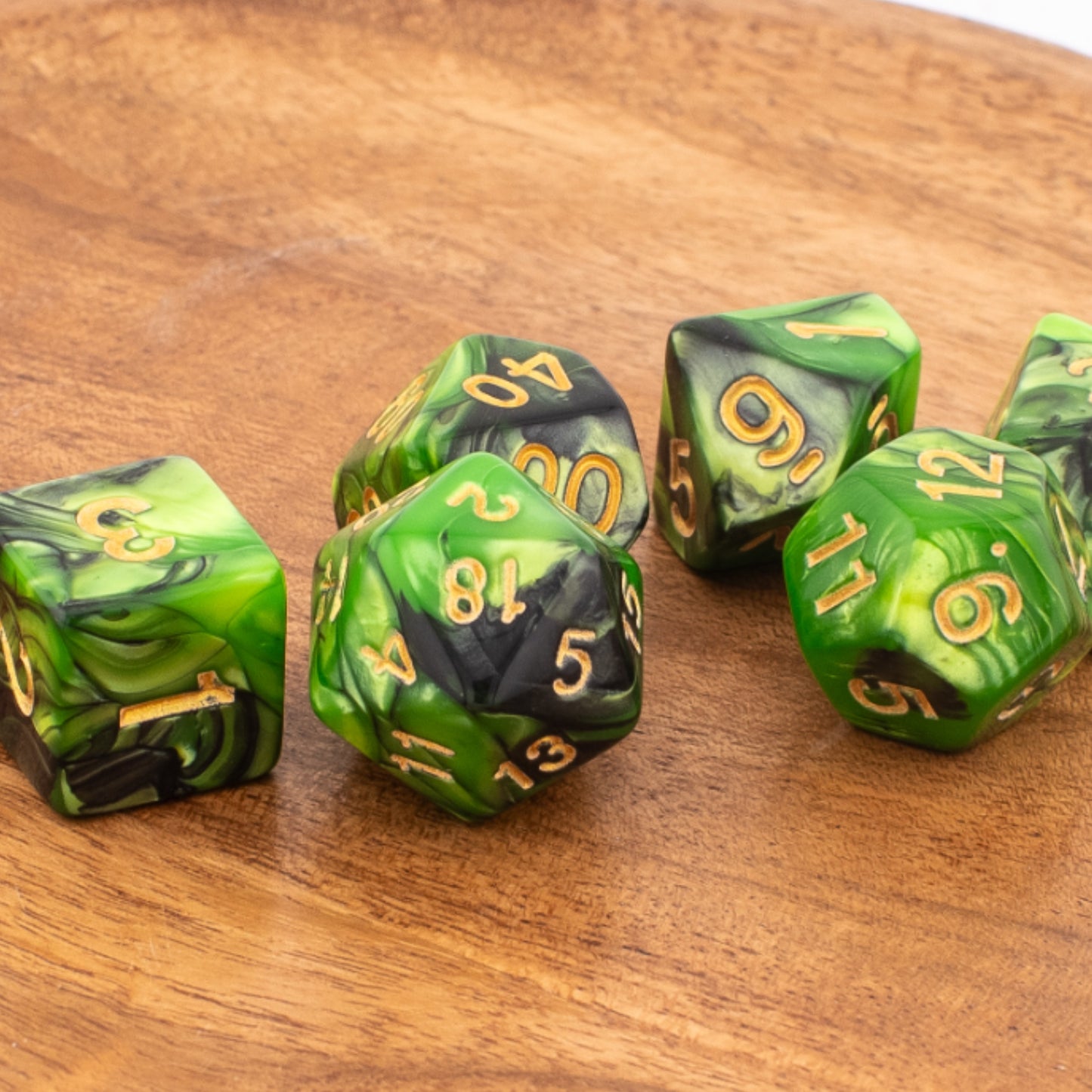 Forest Marble | Soft Edge Dice | Acrylic | 7 Piece Set