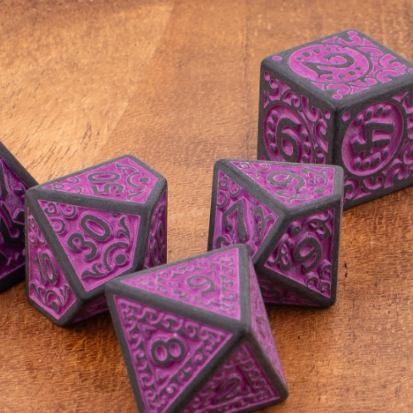 Twilight Enchantment | Round Edge Acrylic Dice | Black Inked Set | 7 Piece Set