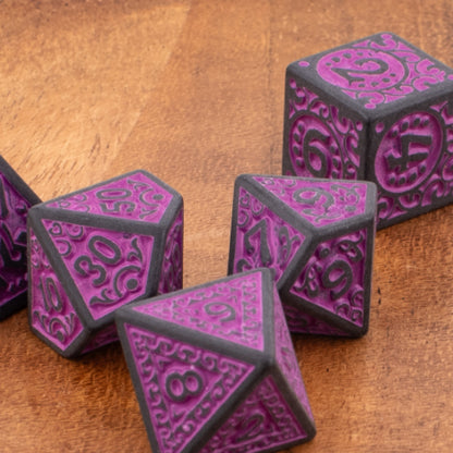 Twilight Enchantment | Round Edge Acrylic Dice | Black Inked Set | 7 Piece Set