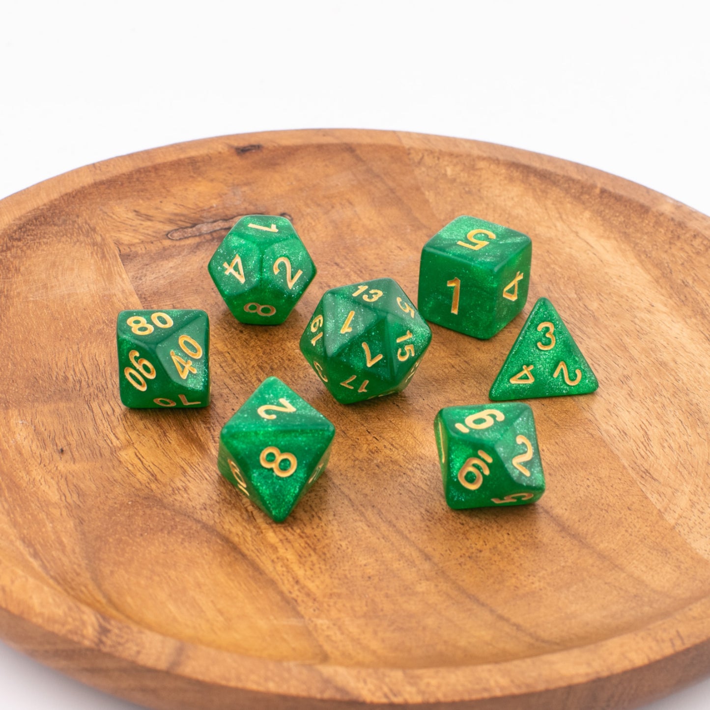 Emerald Stardust | Soft Edge Dice | Acrylic | 7 Piece Set