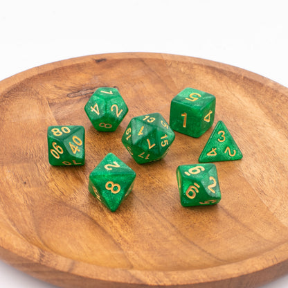 Emerald Stardust | Soft Edge Dice | Acrylic | 7 Piece Set