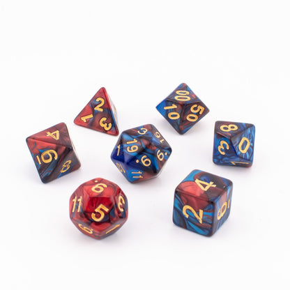 Crimson Cobalt | Soft Edge Dice | Acrylic | 7 Piece Set