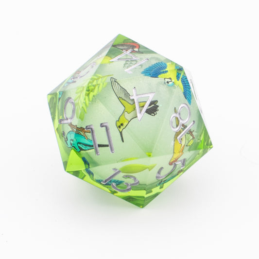 Verdant Wing | 33mm Oversized D20 Liquid Core Dice | Resin | Single D20