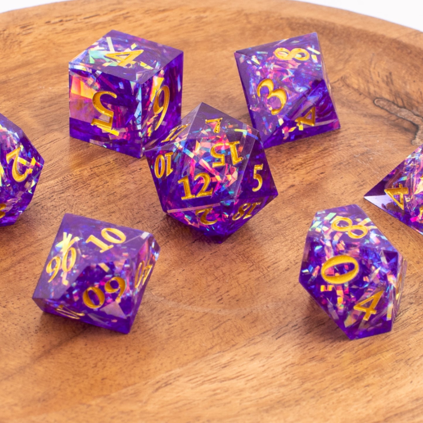 Celestial Amethyst | Sharp Edge Dice | Resin | 7 Piece Set
