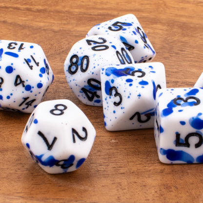 Azure Splatter | Acrylic Dice Set | Soft Edge | 7 Piece
