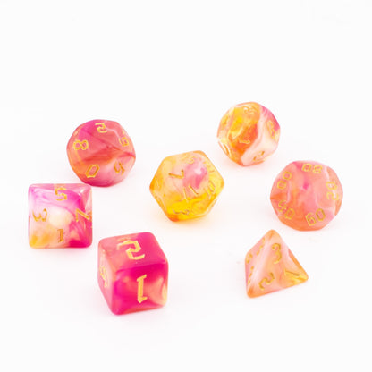 Sunset Swirl | Soft Edge Dice | Acrylic | 7 Piece Set