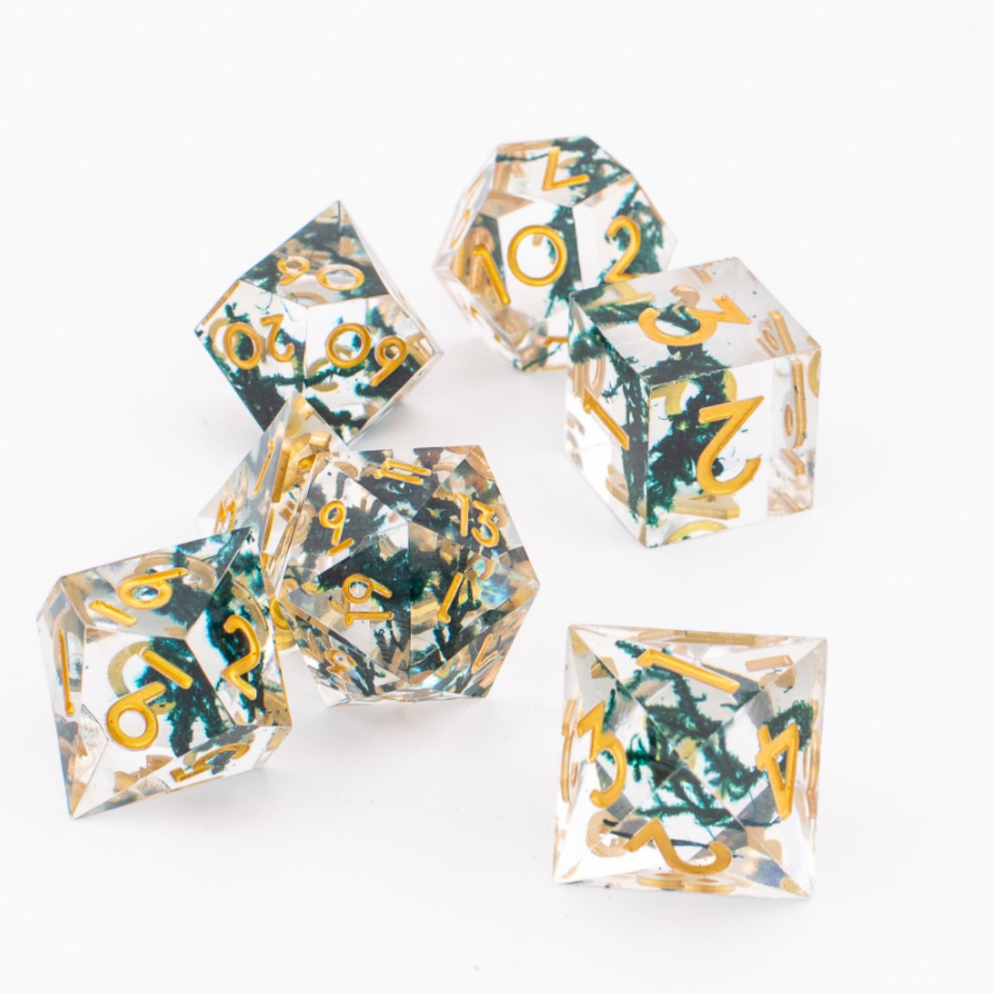 Forest Moss | Sharp Edge Dice | Resin | 7 Piece Set