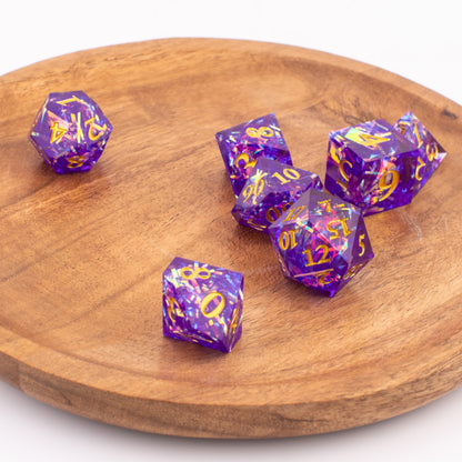 Celestial Amethyst | Sharp Edge Dice | Resin | 7 Piece Set