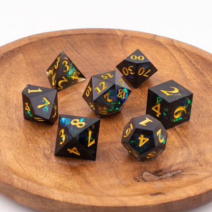Stellar Midnight | Sharp Edge Resin Dice | 7 Piece Set