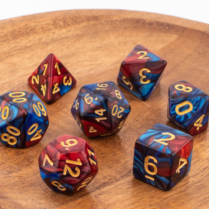 Crimson Cobalt | Soft Edge Dice | Acrylic | 7 Piece Set