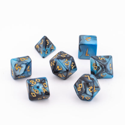 Mystic Starlight | Acrylic RPG Dice | Gold Inked | 7 Piece Set