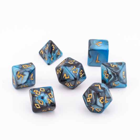 Mystic Starlight | Acrylic RPG Dice | Gold Inked | 7 Piece Set