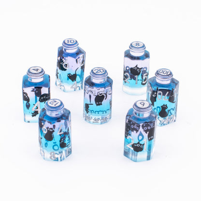 Midnight Meow Potion | Sharp Edge Resin Dice | 7 Piece Set