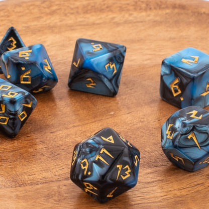 Mystic Starlight | Acrylic RPG Dice | Gold Inked | 7 Piece Set