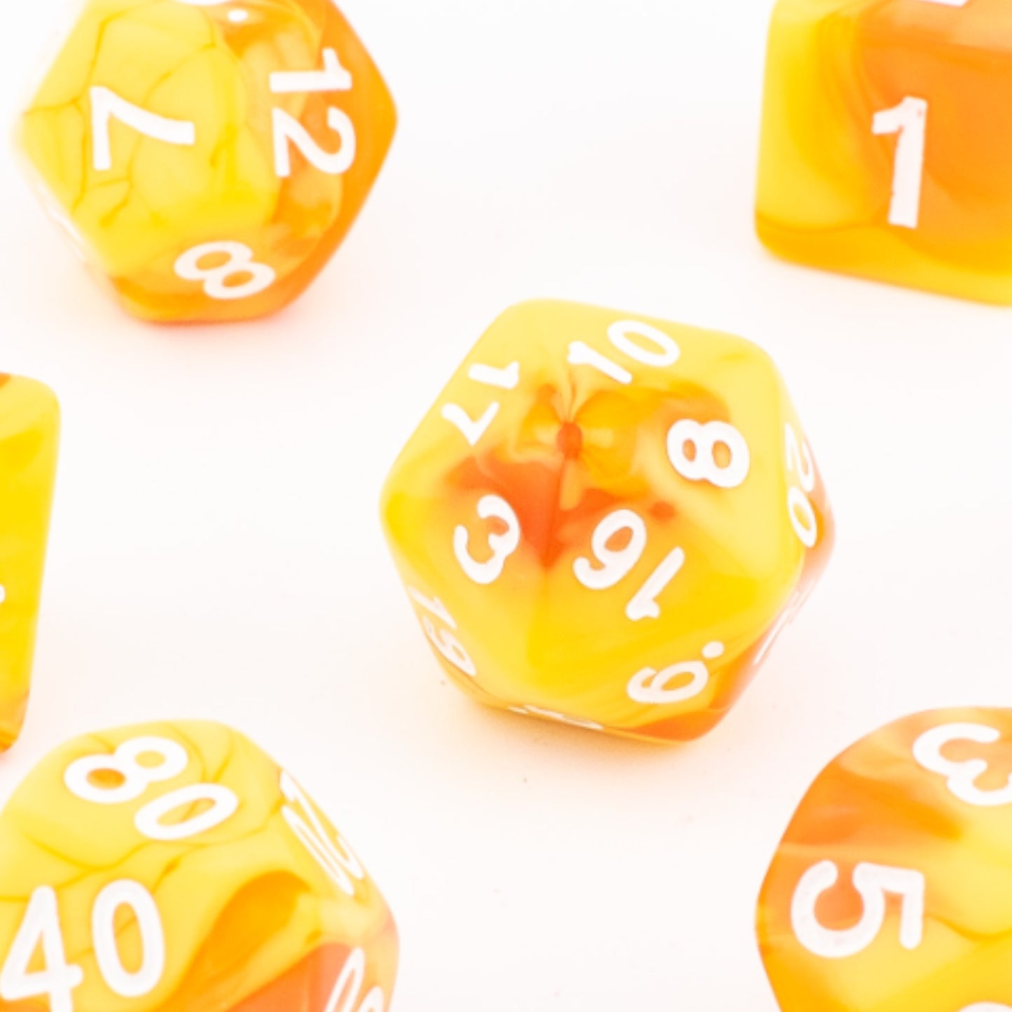 Sunset Marbled | Soft Edge Dice | Acrylic | 7 Piece Set