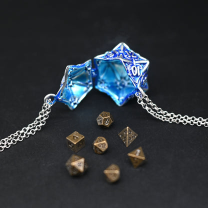 Leaflock | Ancient Gold D20 Pendant Necklace with Mini Metal Dice