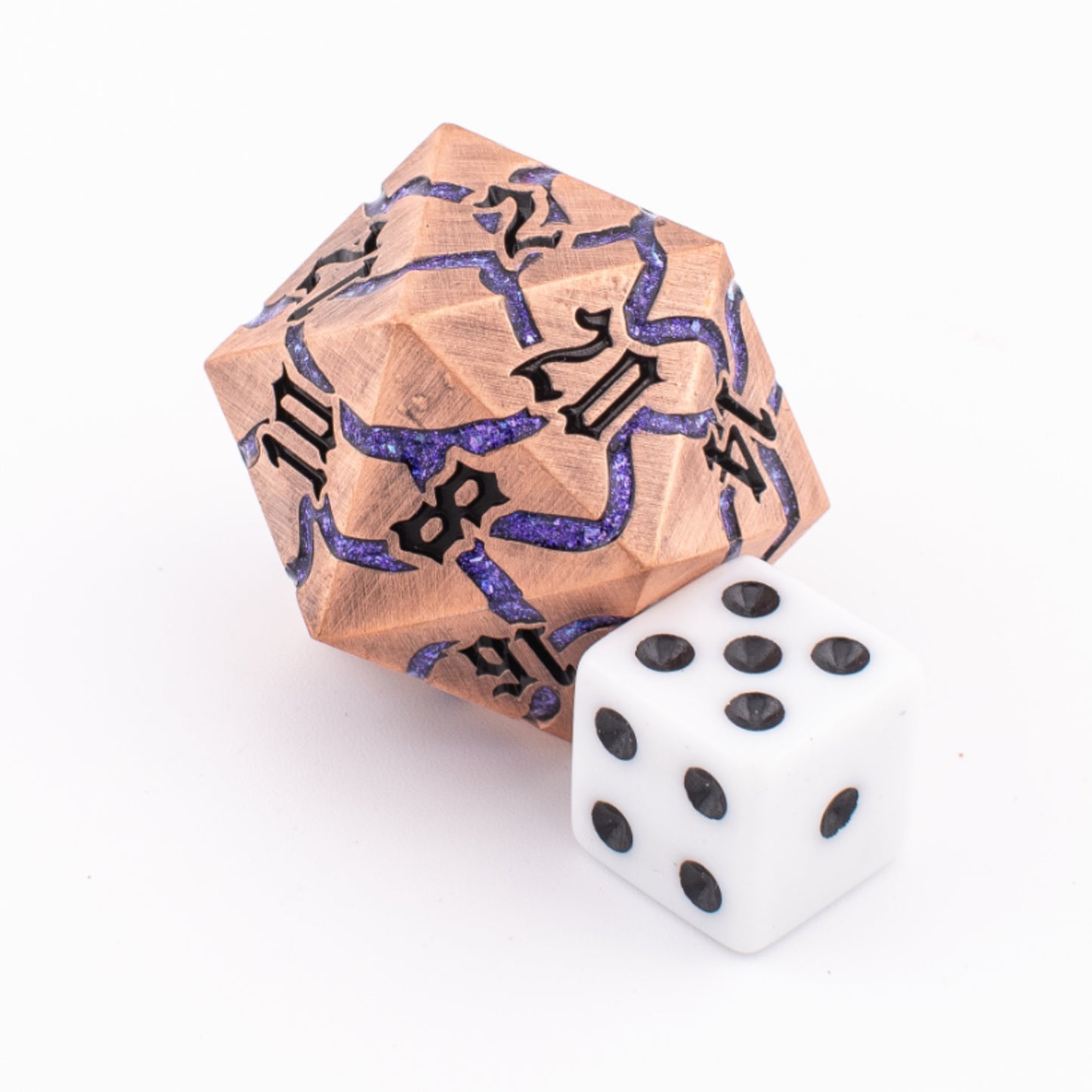 Gilded Void | Oversized Metal D20 | Copper and Purple | Single D20