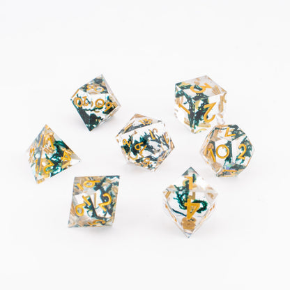 Forest Moss | Sharp Edge Dice | Resin | 7 Piece Set