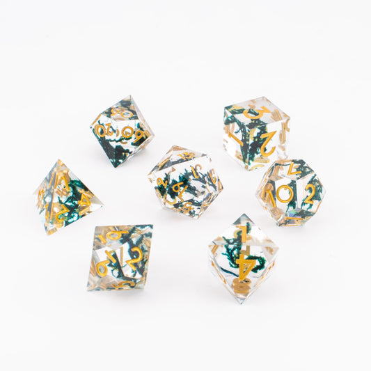 Forest Moss | Sharp Edge Dice | Resin | 7 Piece Set