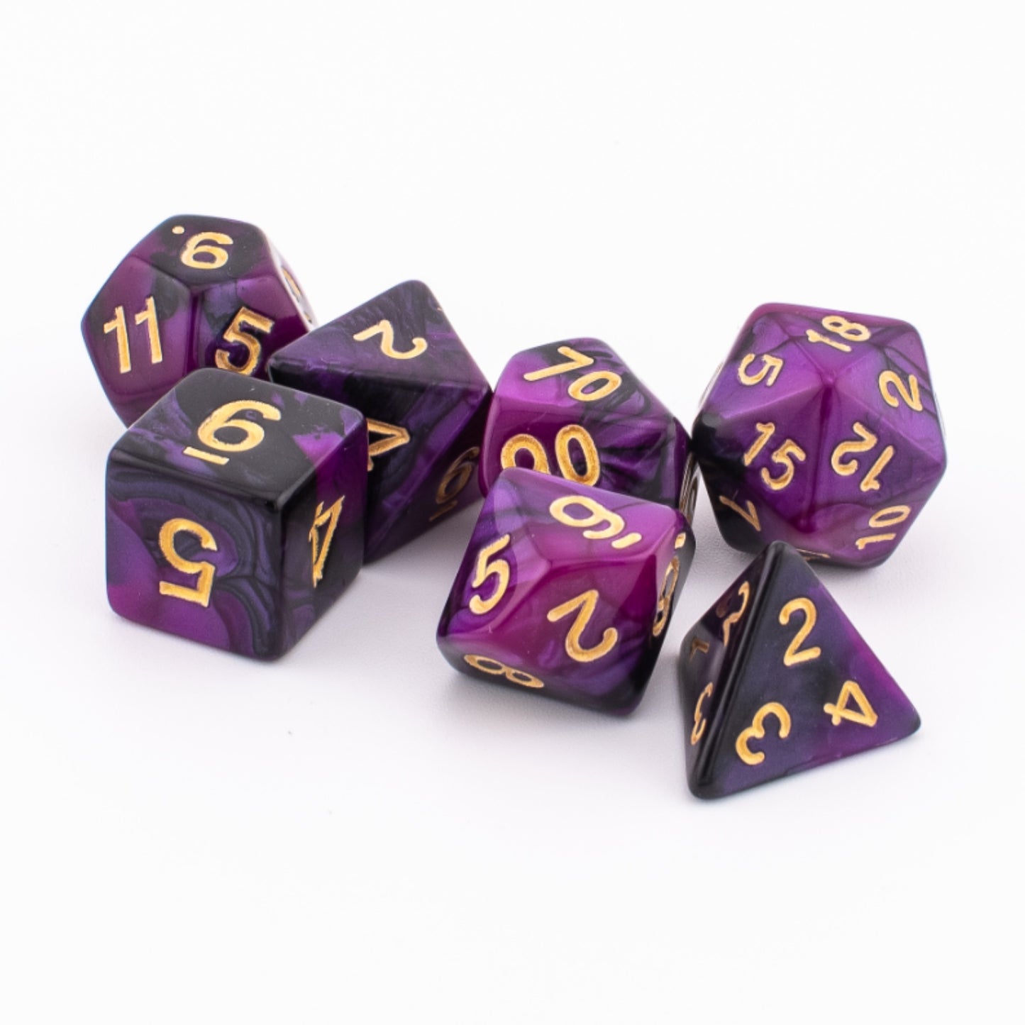Twilight Shroud | Soft Edge Acrylic Dice | Purple & Black | 7 Piece Set