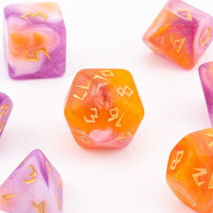 Celestial Sunset | Soft Edge Acrylic Dice | 7 Piece Set