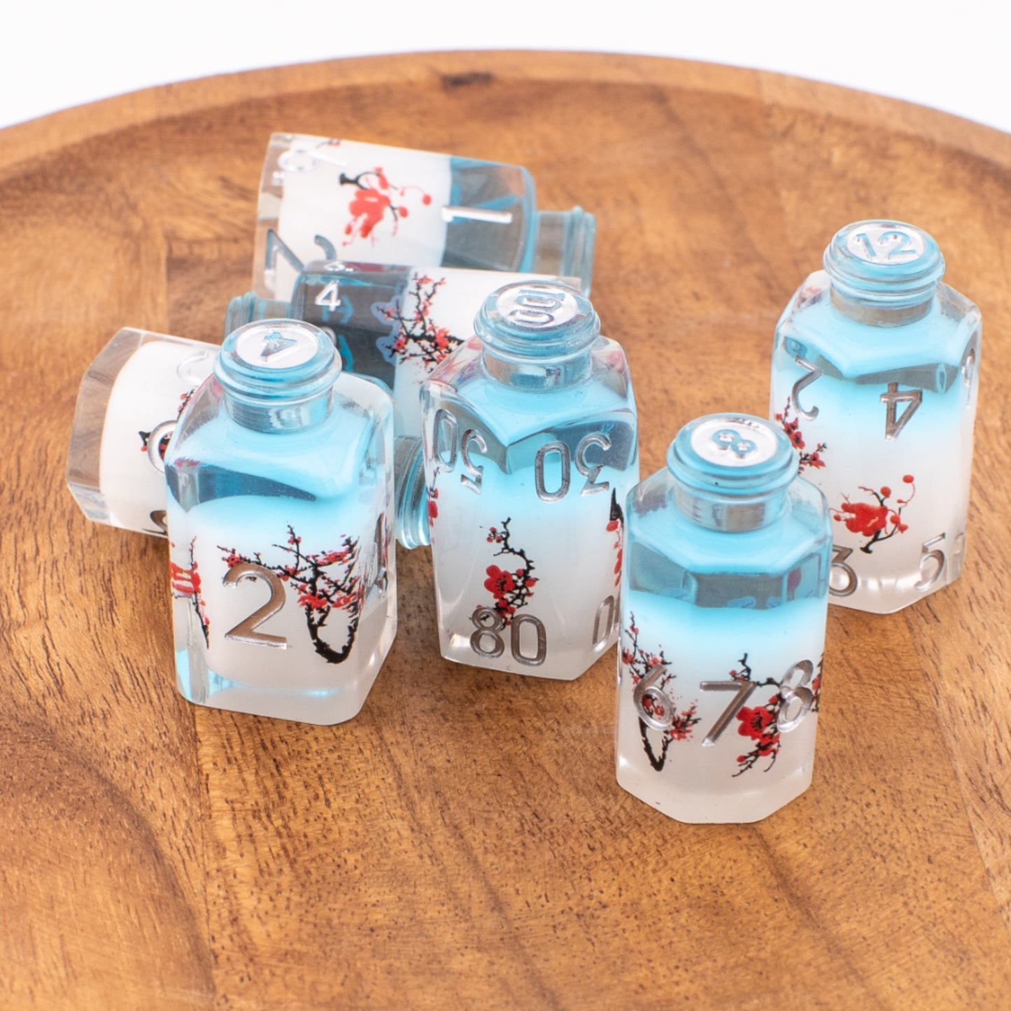 Alchemical Blossom | Resin Potion Bottle Dice | 7 Piece Set