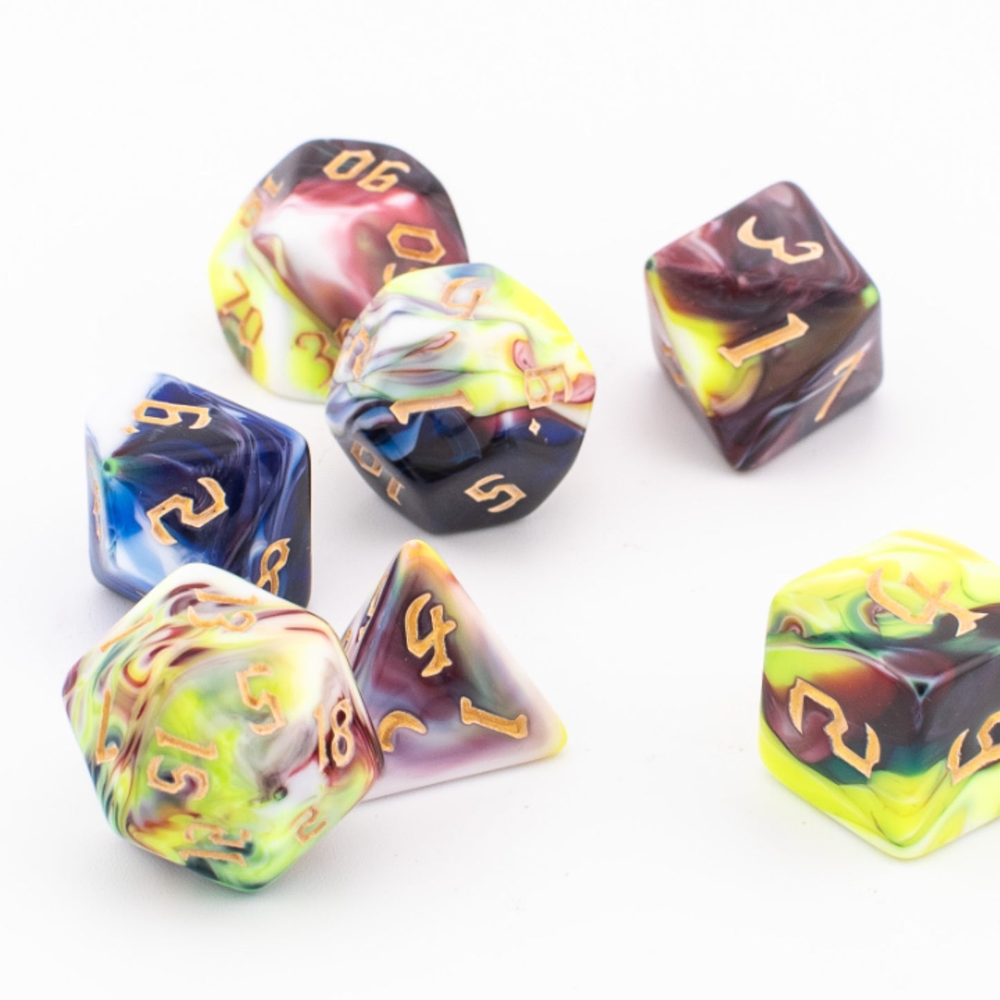 Fungal Spore Bloom | Soft Edge Dice | Acrylic | 7 Piece Set