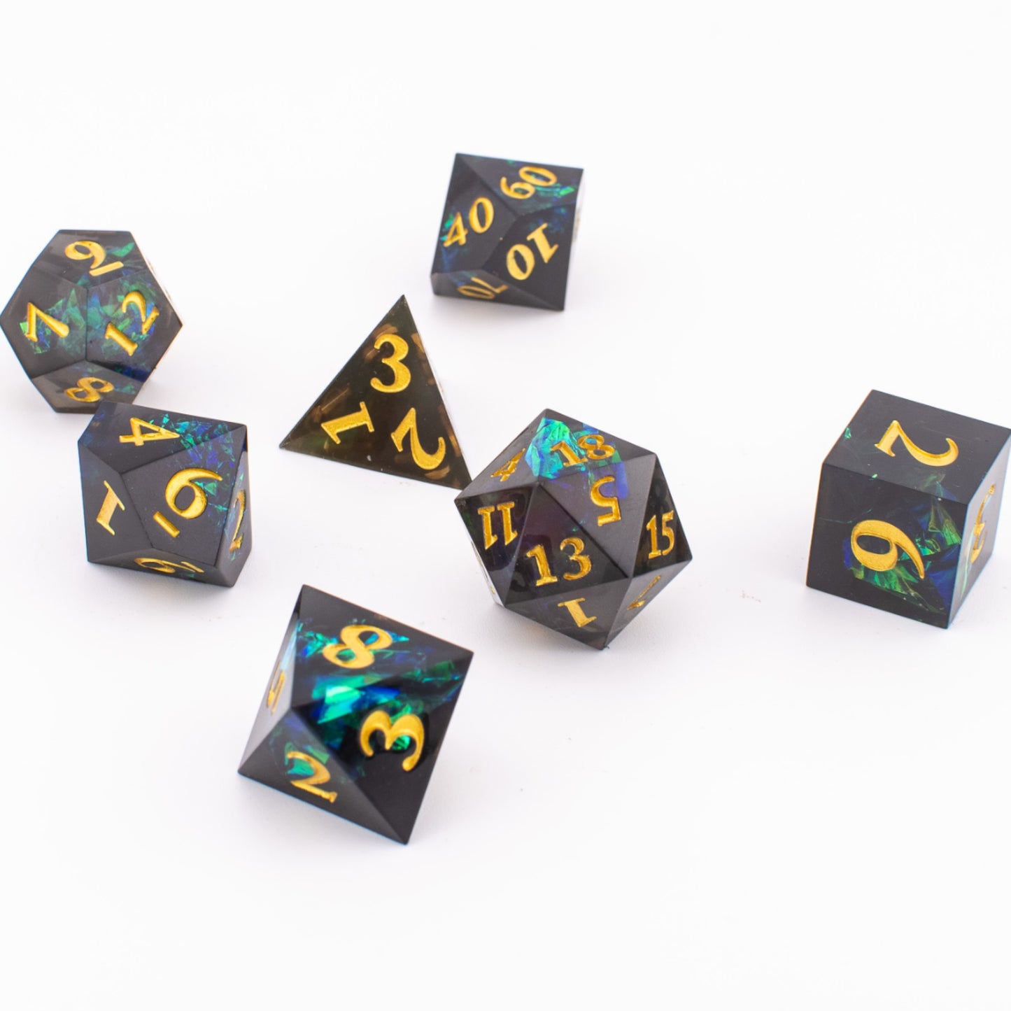 Stellar Midnight | Sharp Edge Resin Dice | 7 Piece Set
