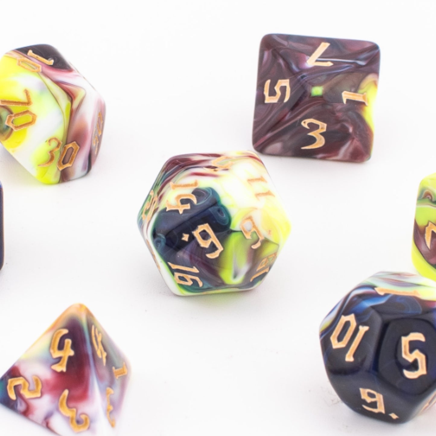Fungal Spore Bloom | Soft Edge Dice | Acrylic | 7 Piece Set