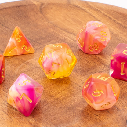 Sunset Swirl | Soft Edge Dice | Acrylic | 7 Piece Set
