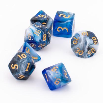 Mystic Ocean Currents | Soft Edge Acrylic Dice | 7 Piece Set