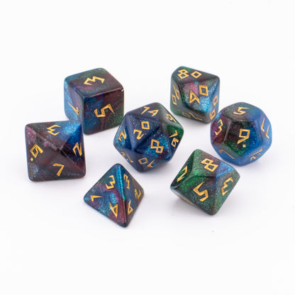 Nebula Wanderer | Galaxy Themed Acrylic Dice | Soft Edge | 7 Piece Set