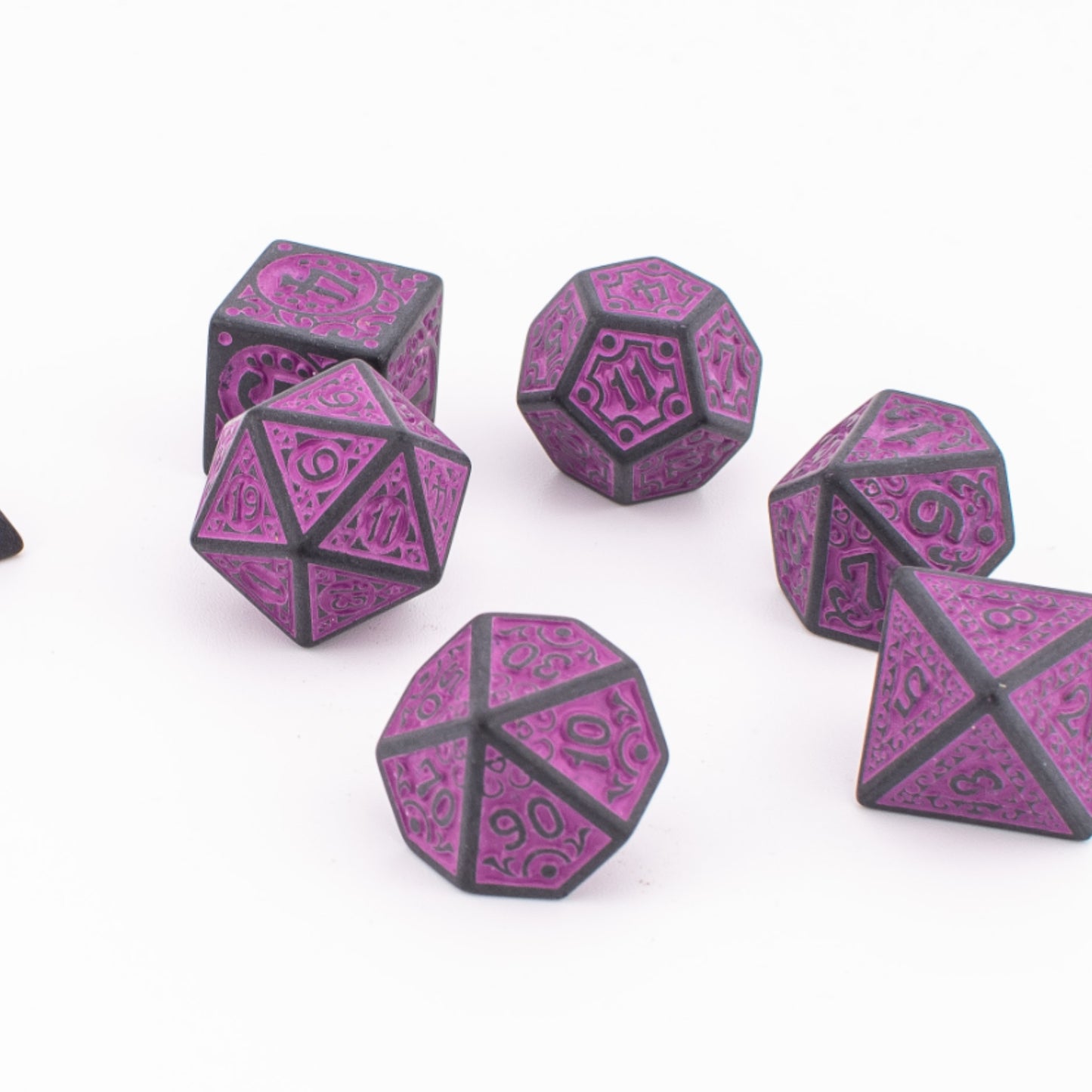 Twilight Enchantment | Round Edge Acrylic Dice | Black Inked Set | 7 Piece Set