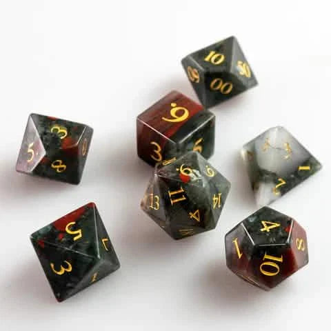 African Blood Stone | Gemstone Dice | 7 Piece Set
