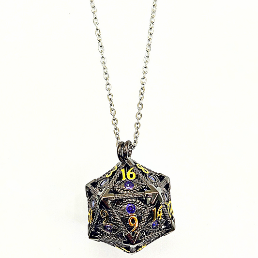 Arcadrel | Black w/Purple Eye | D20 Pendant with Mini Dice