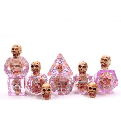 Bloody Skulls | Resin Inclusion Dice | 7 Piece Set