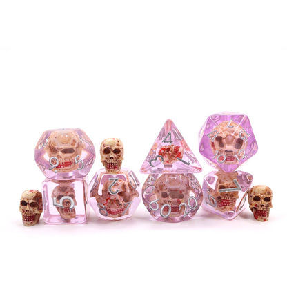 Bloody Skulls | Resin Inclusion Dice | 7 Piece Set